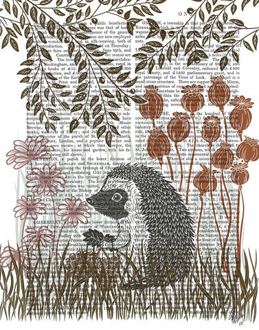 Country Lane Hedgehog, Earth White Modern Wood Framed Art Print with Double Matting by Fab Funky