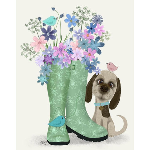 Bebe-Welly Bouquet White Modern Wood Framed Art Print by Fab Funky