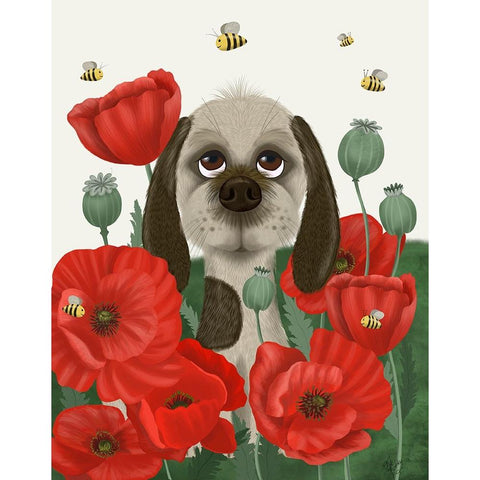 Bebe-Poppy Garden White Modern Wood Framed Art Print by Fab Funky