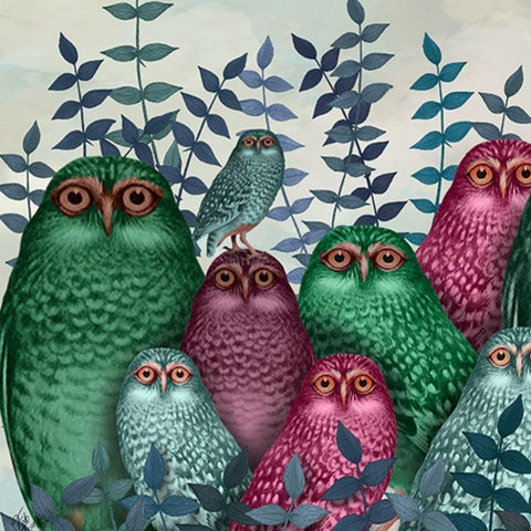 Fab Funky Owl Fun Collection F White Modern Wood Framed Art Print by Fab Funky