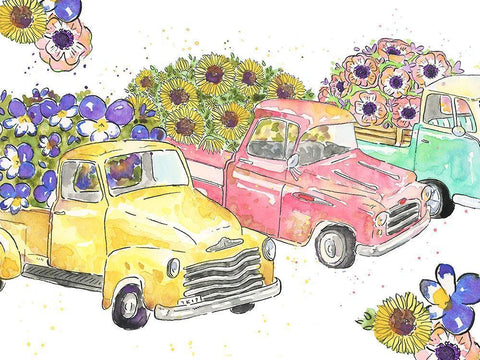 Flower Truck Collection A White Modern Wood Framed Art Print with Double Matting by McGuire, Catherine