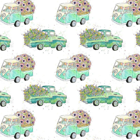 Flower Truck Collection H White Modern Wood Framed Art Print with Double Matting by McGuire, Catherine