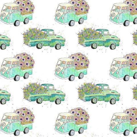 Flower Truck Collection H White Modern Wood Framed Art Print by McGuire, Catherine