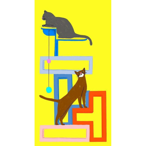 Mod Cats Collection B Black Modern Wood Framed Art Print by Blanckslate