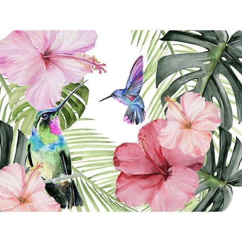 Hibiscus And Hummingbird Collection A White Modern Wood Framed Art Print by Parker, Jennifer Paxton