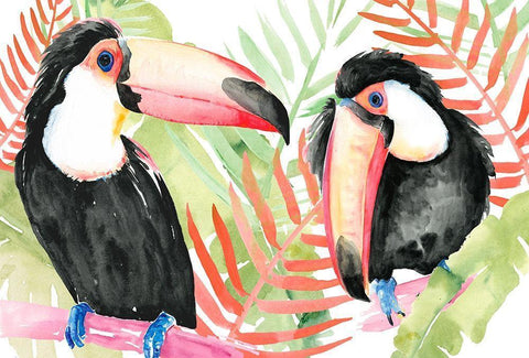 Toucan Palms Collection A White Modern Wood Framed Art Print with Double Matting by Parker, Jennifer Paxton