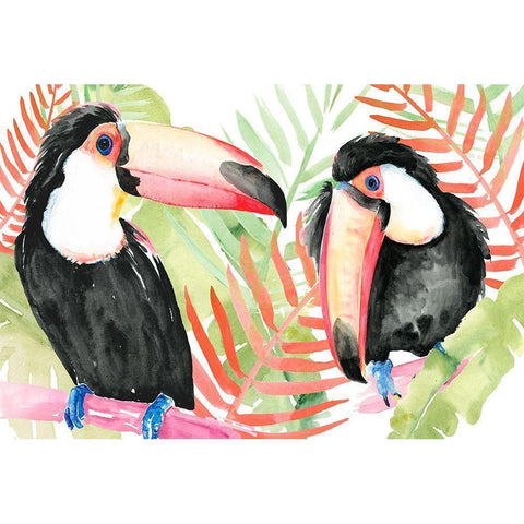 Toucan Palms Collection A Black Modern Wood Framed Art Print with Double Matting by Parker, Jennifer Paxton