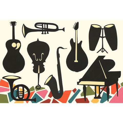 Cut Paper Instruments Collection A White Modern Wood Framed Art Print by Moore, Regina