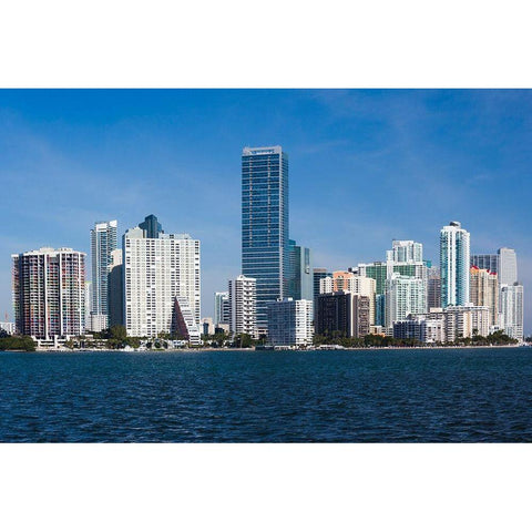 USA, Florida, Miami, city Skyline from Rickenbacker Causeway Black Modern Wood Framed Art Print with Double Matting by Delimont, Danita