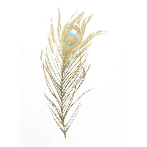 Gold Foil Feather I with Hand Color Gold Ornate Wood Framed Art Print with Double Matting by Harper, Ethan