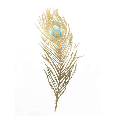 Gold Foil Feather II with Hand Color Gold Ornate Wood Framed Art Print with Double Matting by Harper, Ethan