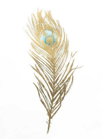 Gold Foil Feather II with Hand Color Black Ornate Wood Framed Art Print with Double Matting by Harper, Ethan