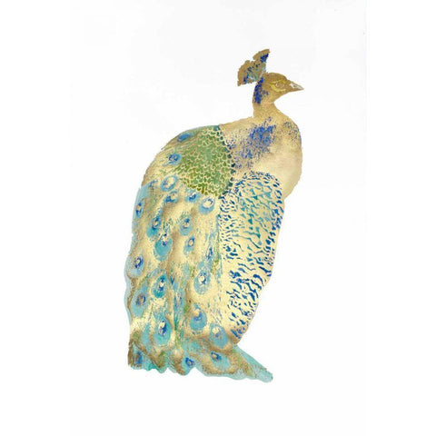 Gold Foil Peacock II with Hand Color Gold Ornate Wood Framed Art Print with Double Matting by Popp, Grace