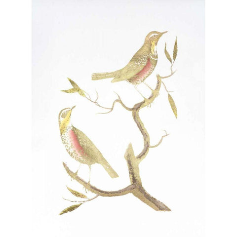 Gold Foil Birds I with Hand Color Gold Ornate Wood Framed Art Print with Double Matting by Nozeman