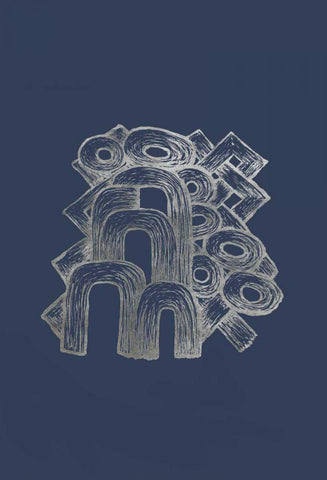 Silver Foil Playground II on Imperial Blue Black Ornate Wood Framed Art Print with Double Matting by Stramel, Renee W.