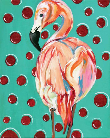Polka Dot Flamingo Black Ornate Wood Framed Art Print with Double Matting by Seay, Anne