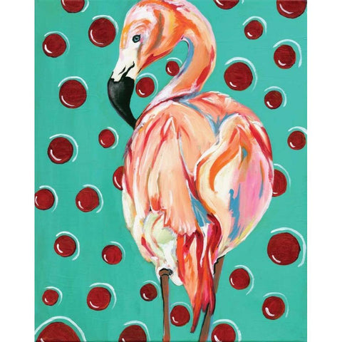 Polka Dot Flamingo White Modern Wood Framed Art Print by Seay, Anne