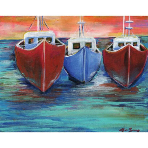 Boats Black Modern Wood Framed Art Print with Double Matting by Seay, Anne