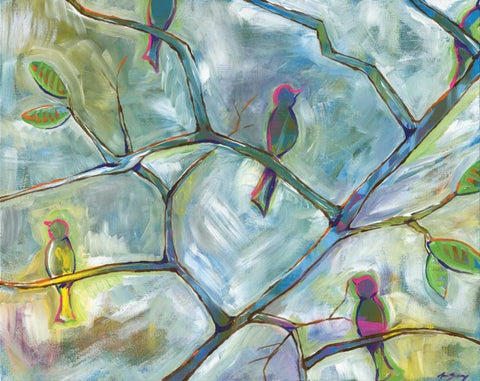 Birds White Modern Wood Framed Art Print with Double Matting by Seay, Anne