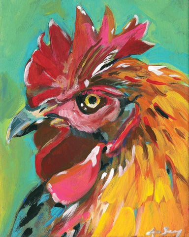 Rooster White Modern Wood Framed Art Print with Double Matting by Seay, Anne