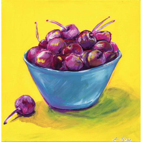 Bing Cherries White Modern Wood Framed Art Print by Seay, Anne