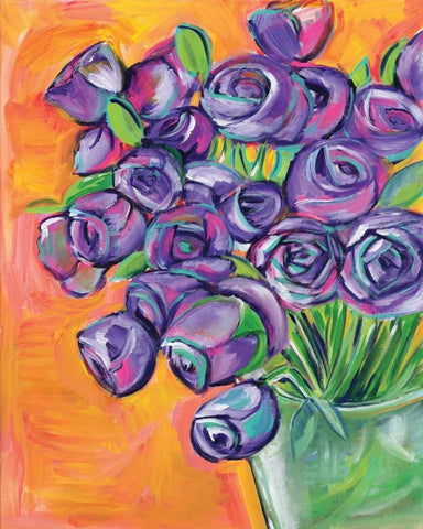 Purple Roses Black Ornate Wood Framed Art Print with Double Matting by Seay, Anne