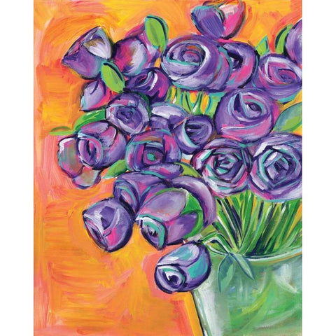 Purple Roses Black Modern Wood Framed Art Print with Double Matting by Seay, Anne