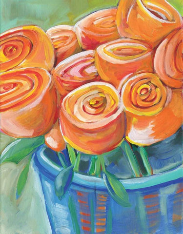 Orange Roses White Modern Wood Framed Art Print with Double Matting by Seay, Anne
