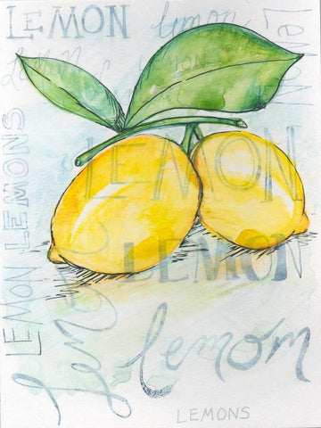 Lemons White Modern Wood Framed Art Print with Double Matting by Seay, Anne