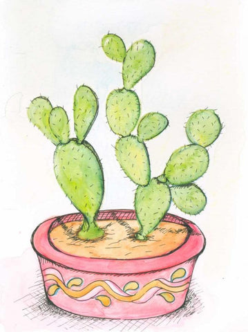 Cactus White Modern Wood Framed Art Print with Double Matting by Seay, Anne