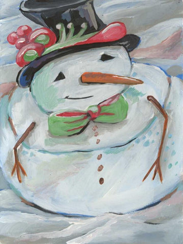Snowman Black Ornate Wood Framed Art Print with Double Matting by Seay, Anne