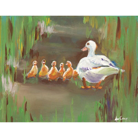 Ducks Black Modern Wood Framed Art Print by Seay, Anne