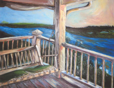 Porch White Modern Wood Framed Art Print with Double Matting by Seay, Anne