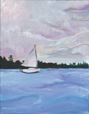 Sailboat White Modern Wood Framed Art Print with Double Matting by Seay, Anne
