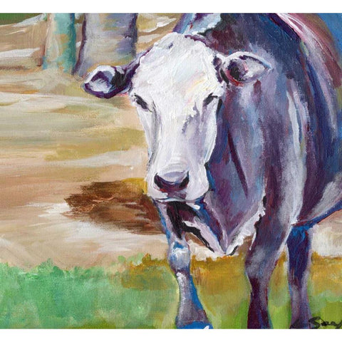 Cow Black Modern Wood Framed Art Print with Double Matting by Seay, Anne