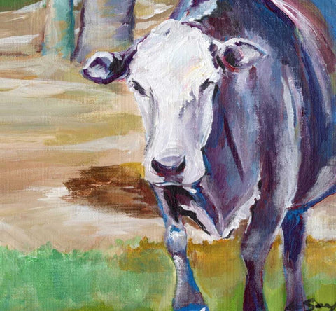 Cow White Modern Wood Framed Art Print with Double Matting by Seay, Anne