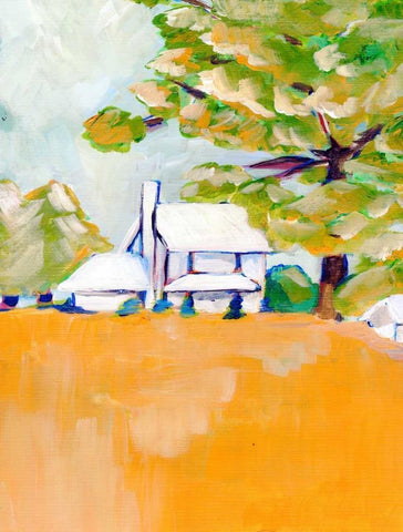 Hilltop House White Modern Wood Framed Art Print with Double Matting by Seay, Anne