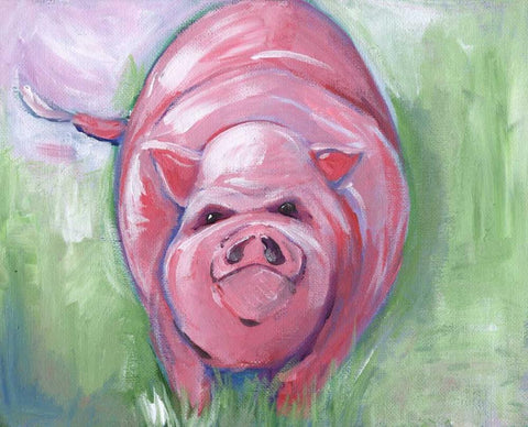 Pig White Modern Wood Framed Art Print with Double Matting by Seay, Anne