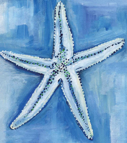 Starfish Blues White Modern Wood Framed Art Print with Double Matting by Seay, Anne