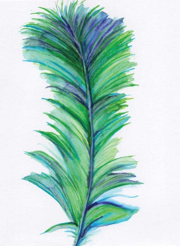 Blue Feather II White Modern Wood Framed Art Print with Double Matting by Seay, Anne