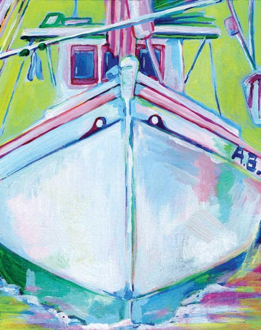 Sunset Boat I White Modern Wood Framed Art Print with Double Matting by Seay, Anne