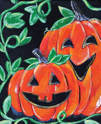 Halloween Pumpkins White Modern Wood Framed Art Print with Double Matting by Seay, Anne