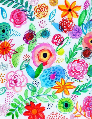 Floral Fun I Black Ornate Wood Framed Art Print with Double Matting by Seay, Anne