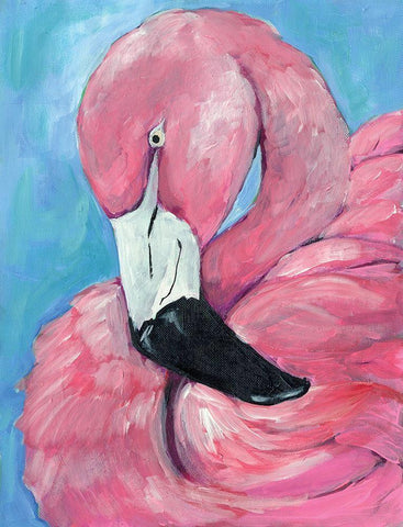 Pink Flamingo White Modern Wood Framed Art Print with Double Matting by Seay, Anne
