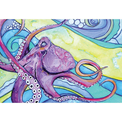 Surfin Octopus Black Modern Wood Framed Art Print by Seay, Anne