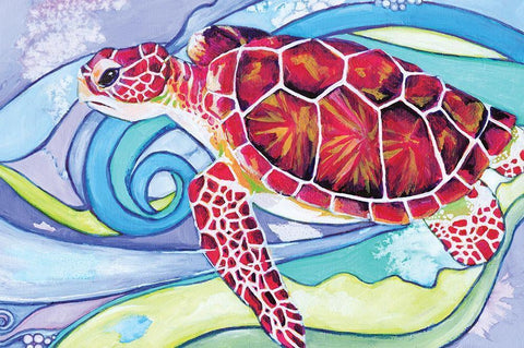 Surfin Turtle White Modern Wood Framed Art Print with Double Matting by Seay, Anne
