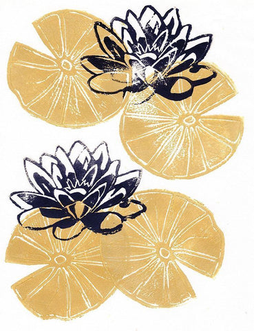 Golden Lily Pad Black Ornate Wood Framed Art Print with Double Matting by Seay, Anne