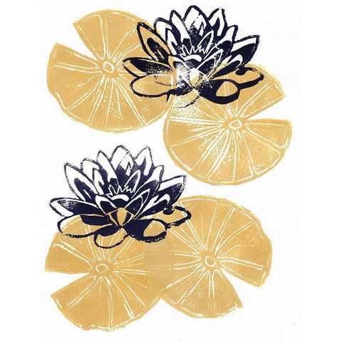 Golden Lily Pad Gold Ornate Wood Framed Art Print with Double Matting by Seay, Anne