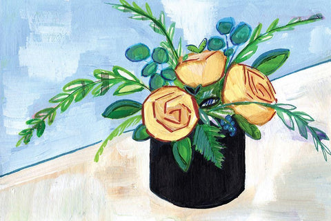 Yellow Centerpiece White Modern Wood Framed Art Print with Double Matting by Seay, Anne