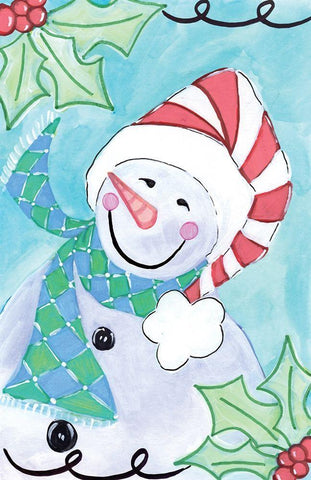 Happy Snowman II Black Ornate Wood Framed Art Print with Double Matting by Seay, Anne